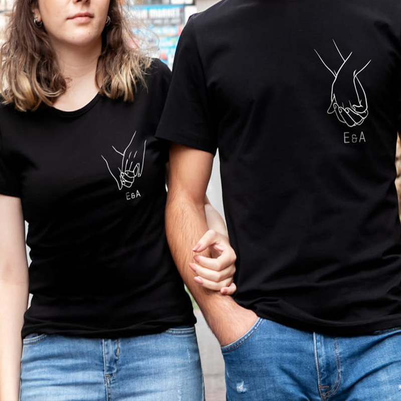 El Ele Tutuşan Aşıklar Tasarımlı 2li Kombin Tişört 